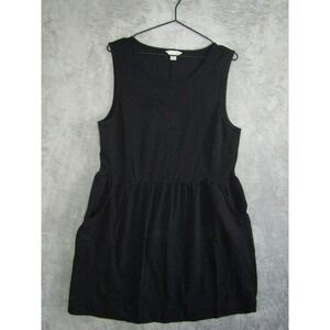 Garnet Hill Black Sleeveless A Line Dress Pockets Size 16 Cotton Blend